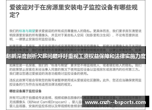 赵鹏深度剖析欠薪问题呼吁重视工资权益保障和法律实施力度